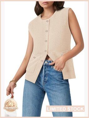 Sleeveless Sweater Vest Button Down Knitted Tank Top Casual Cardigan with